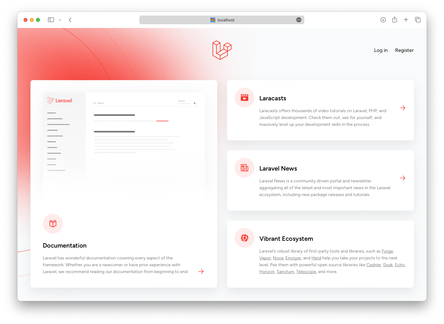 Laravel Breeze welcome page